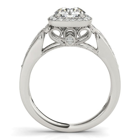 (1 1/4 cttw) Baroque Shank Style Cut Diamond Engagement Ring - 14k White Gold