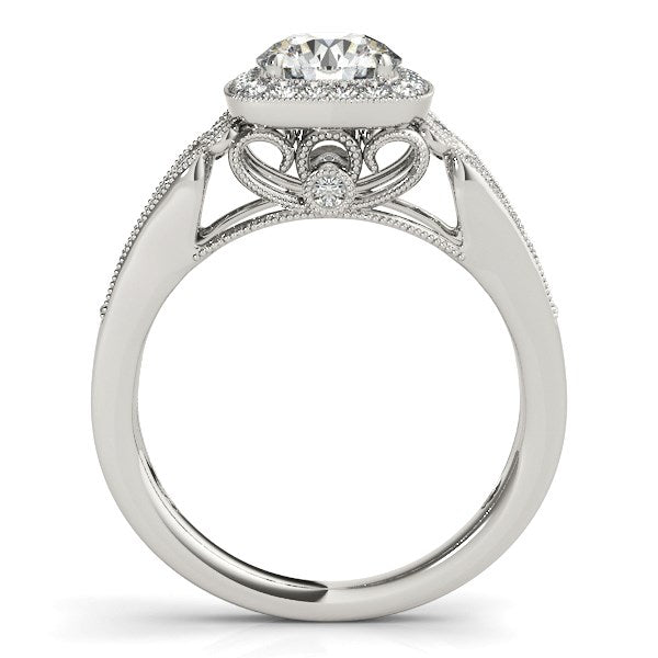 (1 1/4 cttw) Baroque Shank Style Cut Diamond Engagement Ring - 14k White Gold