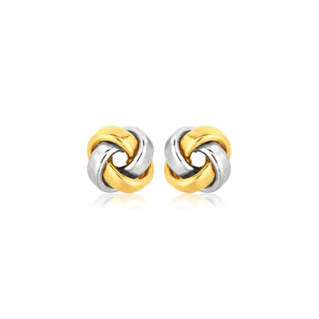 14k Two Tone Gold Square Love Knot Stud Earrings