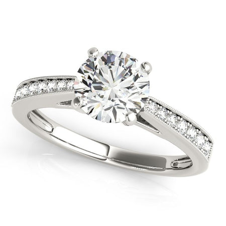 (1 1/8 cttw) Antique Style Graduagted Diamond Engagement Ring - 14k White Gold