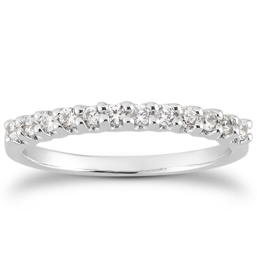 Fancy U Setting Shared Prong Diamond Wedding Ring Band - 14k White Gold