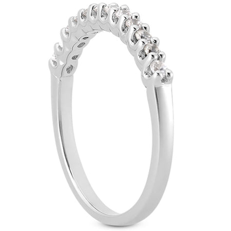 Fancy U Setting Shared Prong Diamond Wedding Ring Band - 14k White Gold