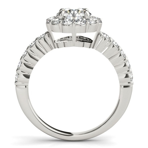 (1 5/8 cttw) Round Floral Motif Diamond Engagement Ring - 14k White Gold