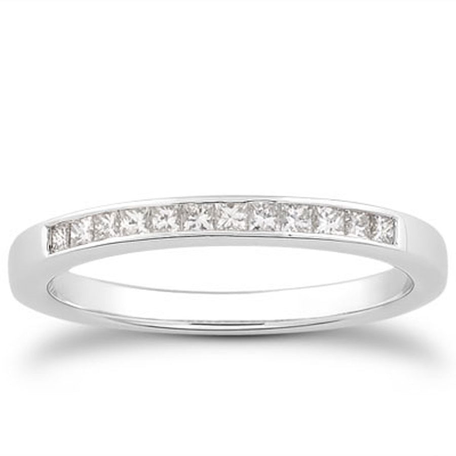 Channel Set Princess Diamond Wedding Ring Band - 14k White Gold