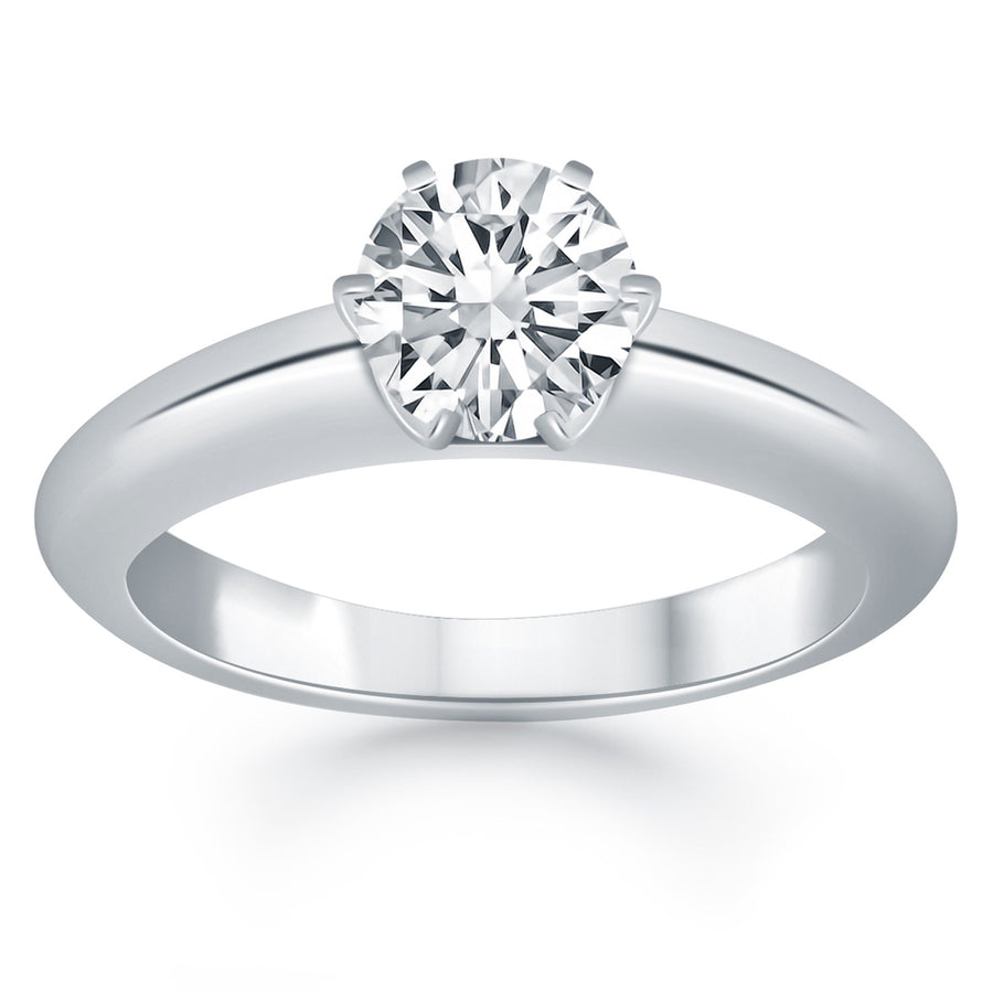 Solitaire Cathedral Engagement Ring - 14k White Gold