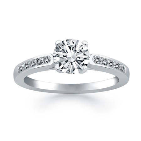 Diamond Channel Cathedral Engagement Ring - 14k White Gold