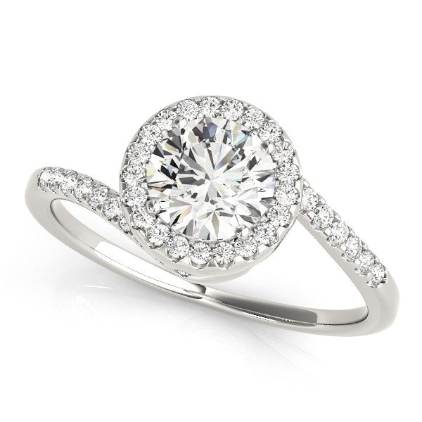 (5/8 cttw) Halo Design Bypass Round Diamond Engagement Ring - 14k White Gold