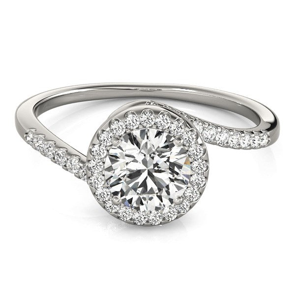 (5/8 cttw) Halo Design Bypass Round Diamond Engagement Ring - 14k White Gold