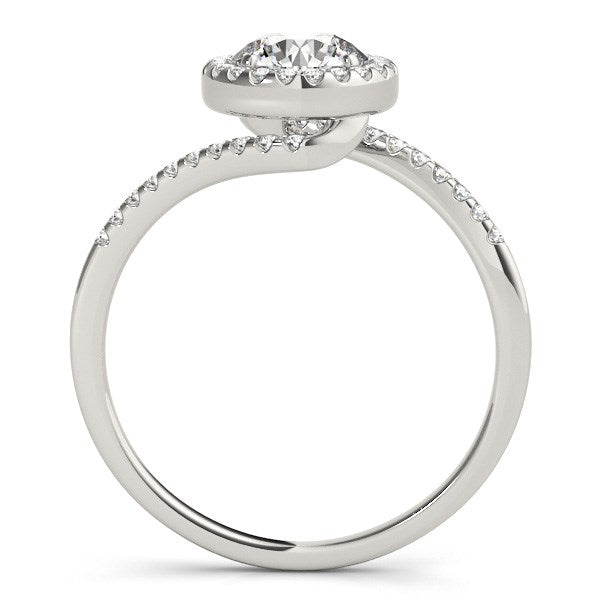 (5/8 cttw) Halo Design Bypass Round Diamond Engagement Ring - 14k White Gold