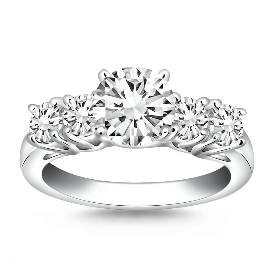 Five Stone Diamond Trellis Engagement Ring - 14k White Gold