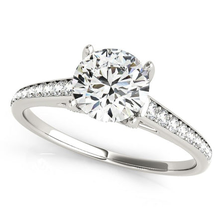 (1 1/3 cttw) Diamond Engagement Ring W/ Cathedral Design - 14k White Gold
