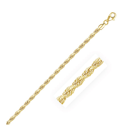 3.0mm Solid Diamond Cut Rope Chain - 14k Yellow Gold