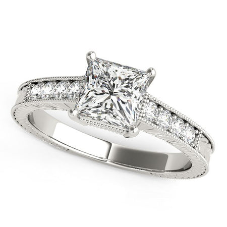 (1 1/8 cttw) Antique Style Diamond Engagement Ring - 14k White Gold