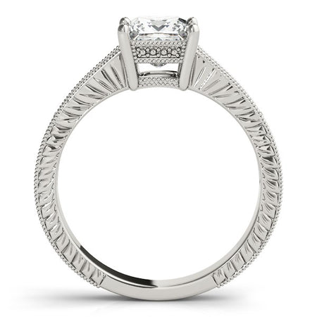 (1 1/8 cttw) Antique Style Diamond Engagement Ring - 14k White Gold