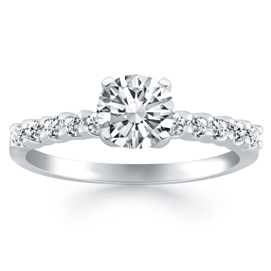 Shared Prong Diamond Band Accent Engagement Ring - 14k White Gold