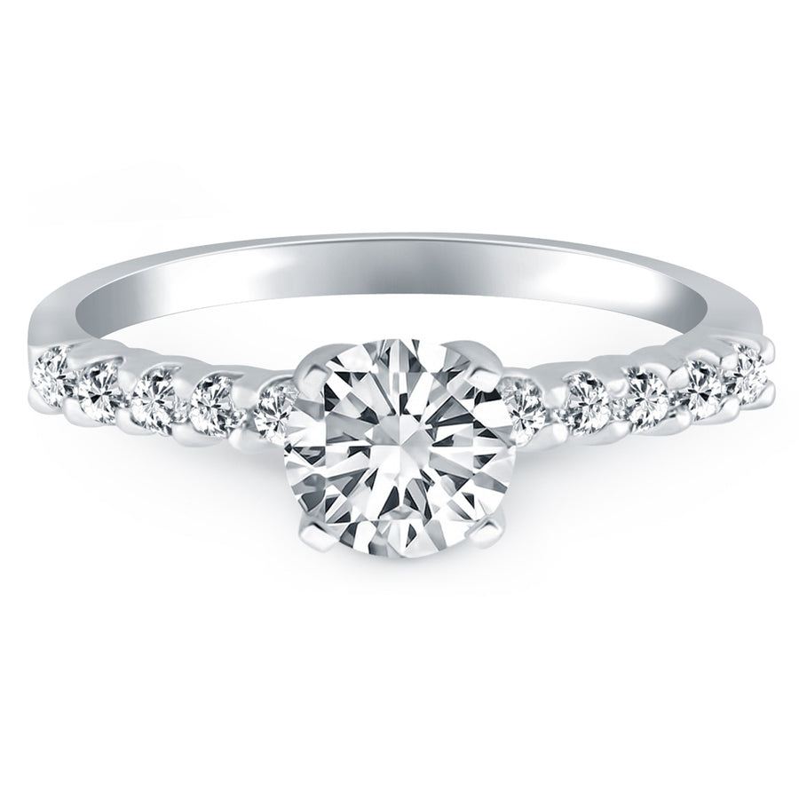 Shared Prong Diamond Band Accent Engagement Ring - 14k White Gold