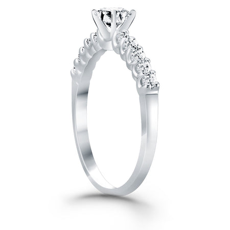 Shared Prong Diamond Band Accent Engagement Ring - 14k White Gold