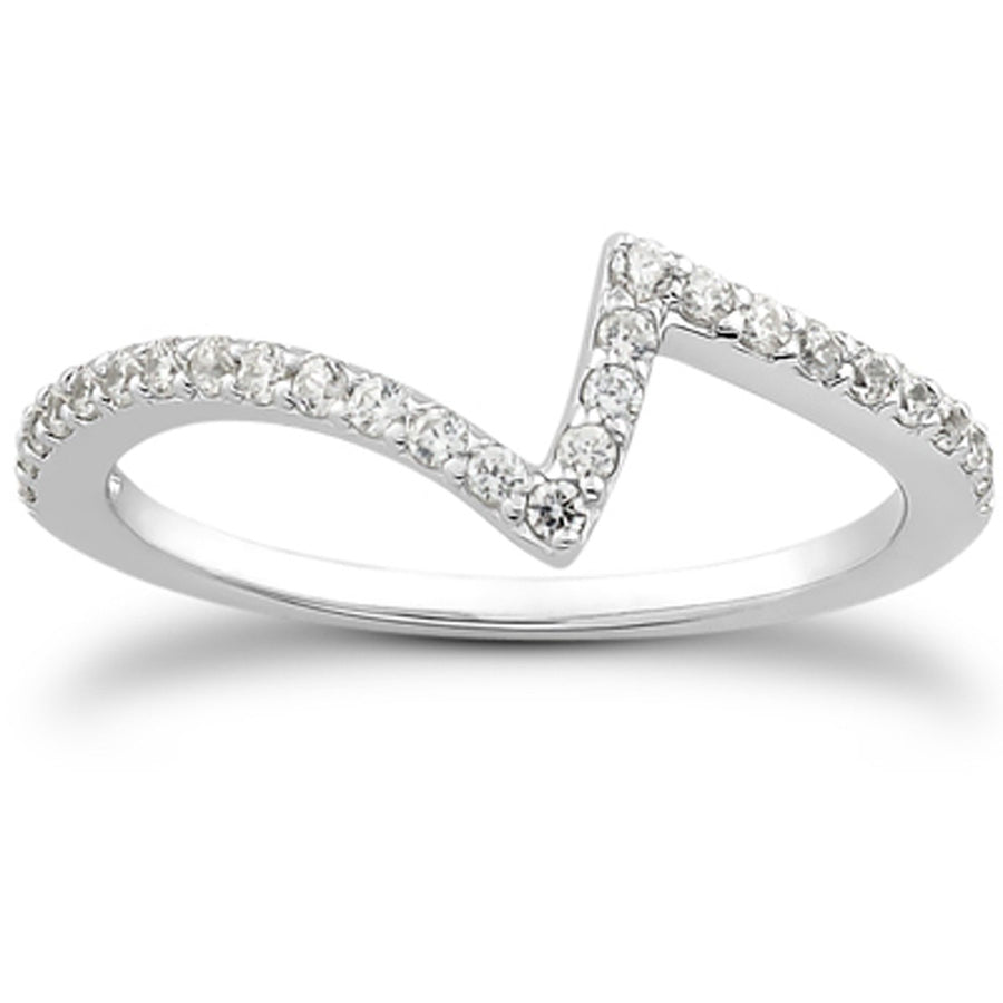 Fancy Zig Zag Pave Diamond Wedding Ring Band - 14k White Gold