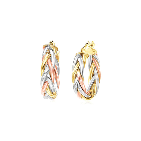 Three Toned Braided Hoop Earrings - 14k Tri Color Gold