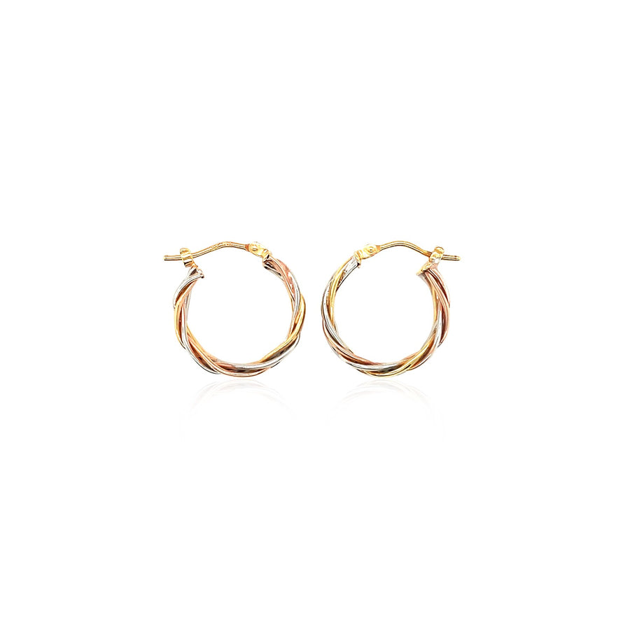 Three Toned Braided Hoop Earrings - 14k Tri Color Gold