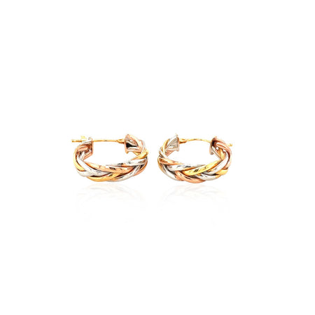 Three Toned Braided Hoop Earrings - 14k Tri Color Gold