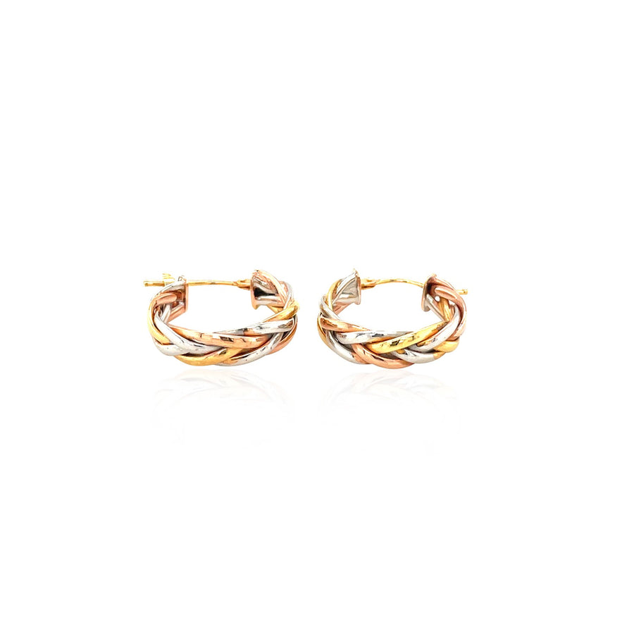 Three Toned Braided Hoop Earrings - 14k Tri Color Gold