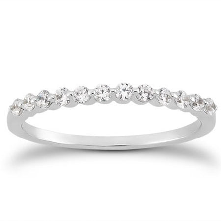 Floating Diamond Single Shared Prong Wedding Ring Band - 14k White Gold