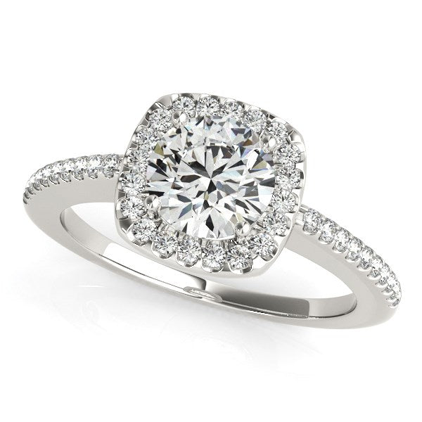 (1 1/8 cttw) Pave Style Slim Shank Diamond Engagement Ring - 14k White Gold