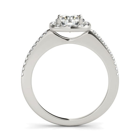 (1 1/8 cttw) Pave Style Slim Shank Diamond Engagement Ring - 14k White Gold