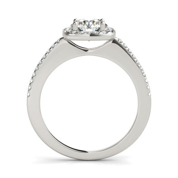 (1 1/8 cttw) Pave Style Slim Shank Diamond Engagement Ring - 14k White Gold