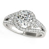 (1 3/4 cttw) Split Shank Halo Bypass Diamond Engagement Ring - 14k White Gold