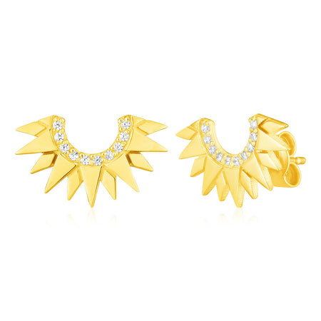 Sunburst Earrings W/ Diamonds - 14k Yellow Gold