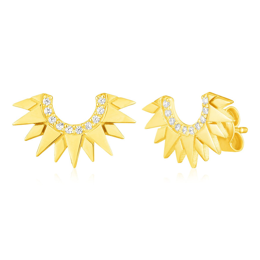 Sunburst Earrings W/ Diamonds - 14k Yellow Gold