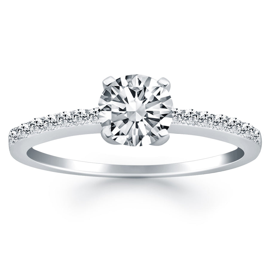 Engagement Ring with Pave Diamond Band - 14k White Gold