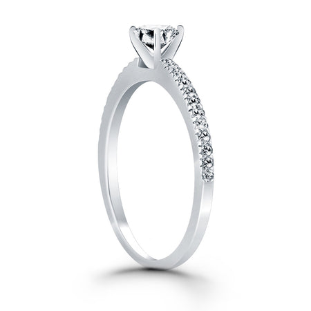 Engagement Ring with Pave Diamond Band - 14k White Gold