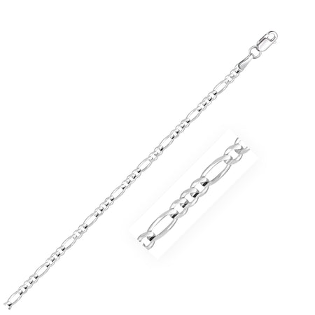 2.6mm Solid Figaro Chain - 14k White Gold