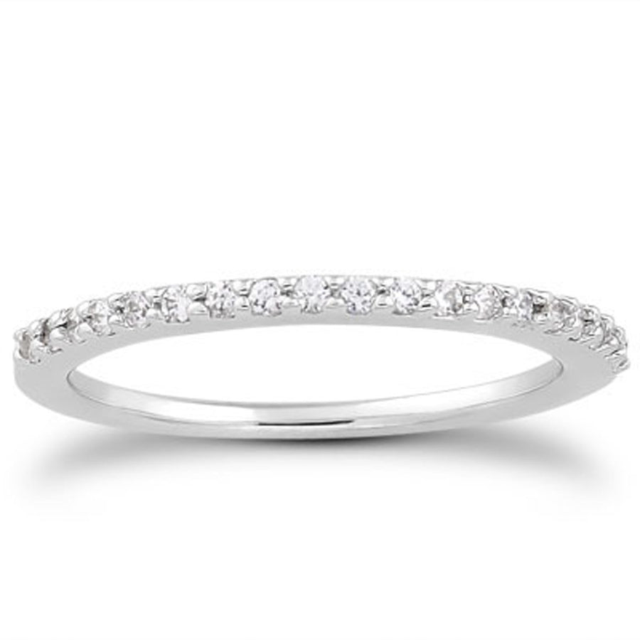 Slim Profile Diamond Micro Prong Diamond Wedding Ring Band - 14k White Gold