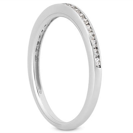 Slim Profile Diamond Channel Set Wedding Ring Band - 14k White Gold