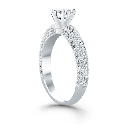 Diamond Micropave Milgrain Engagement Ring - 14k White Gold