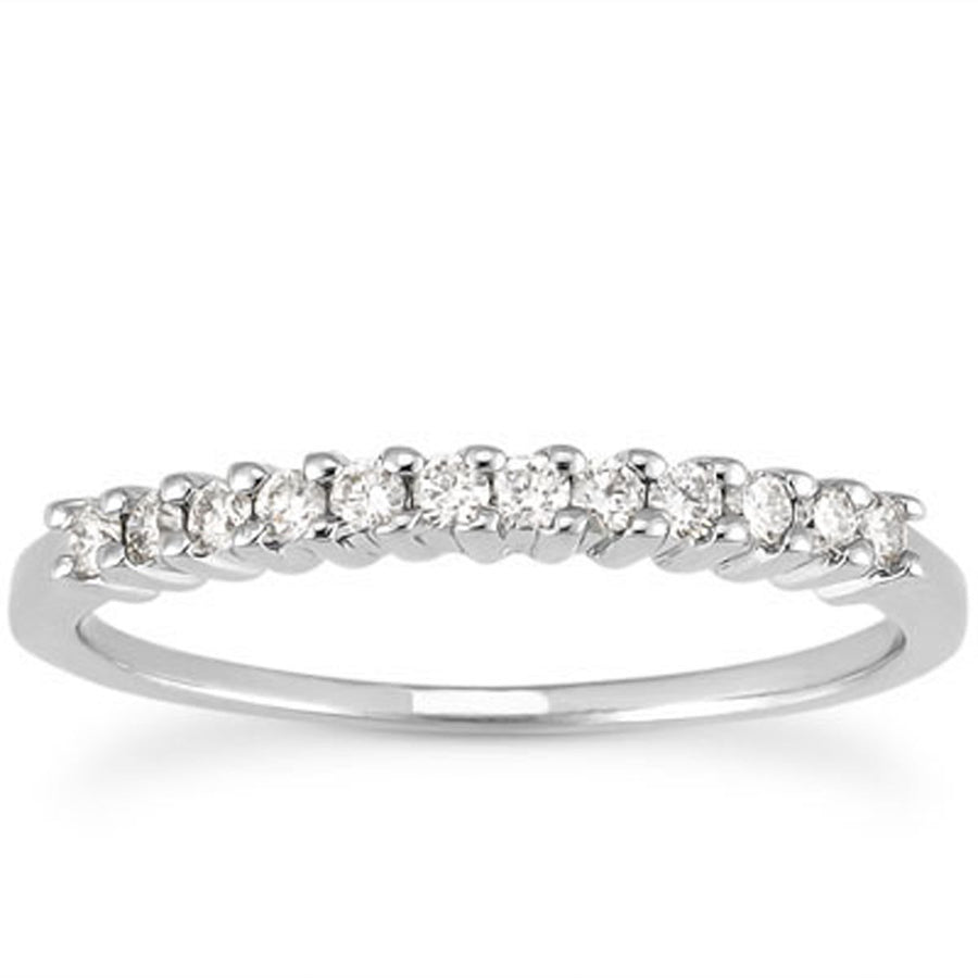 Raised Shared Prong Diamond Wedding Ring Band - 14k White Gold
