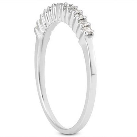 Raised Shared Prong Diamond Wedding Ring Band - 14k White Gold