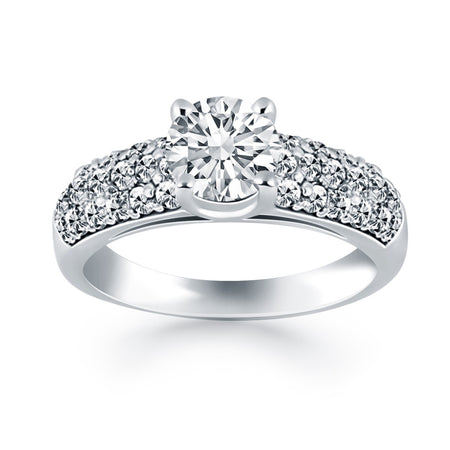 Tapered Pave Diamond Wide Band Engagement Ring - 14k White Gold
