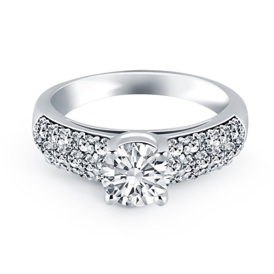 Tapered Pave Diamond Wide Band Engagement Ring - 14k White Gold