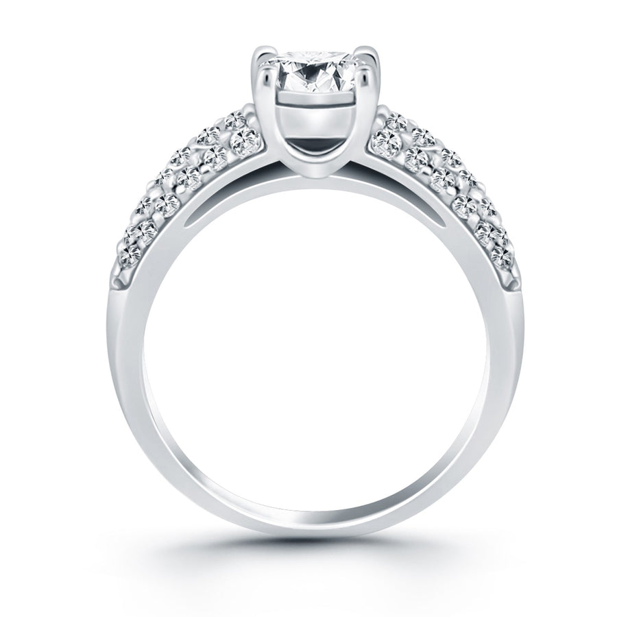 Tapered Pave Diamond Wide Band Engagement Ring - 14k White Gold