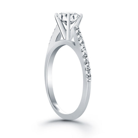 Micro Prong Diamond Cathedral Engagement Ring - 14k White Gold