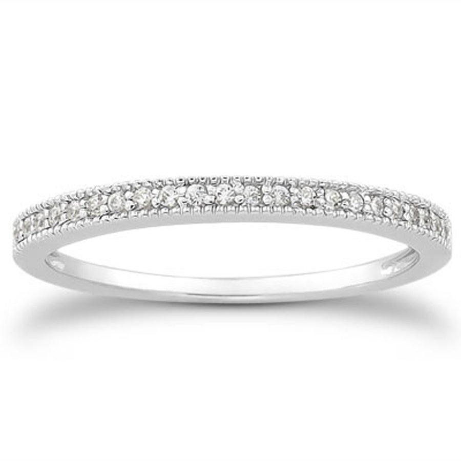 Diamond Micro Pave Diamond Milgrain Wedding Ring Band - 14k White Gold