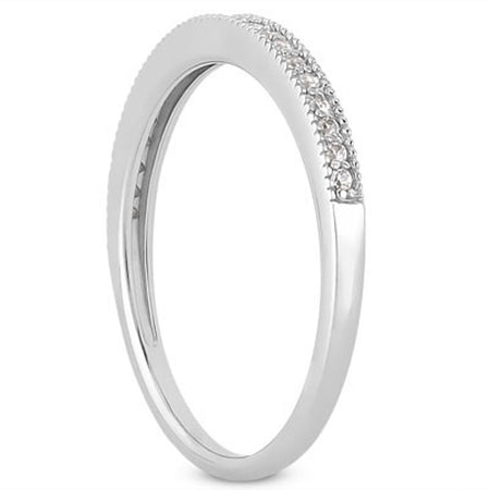 Diamond Micro Pave Diamond Milgrain Wedding Ring Band - 14k White Gold
