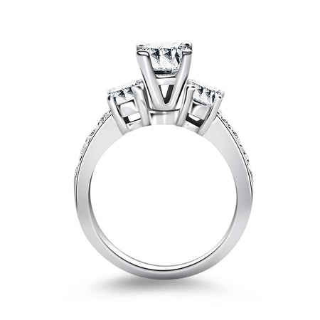 Three Stone Engagement Ring W/ Diamond Band - 14k White Gold