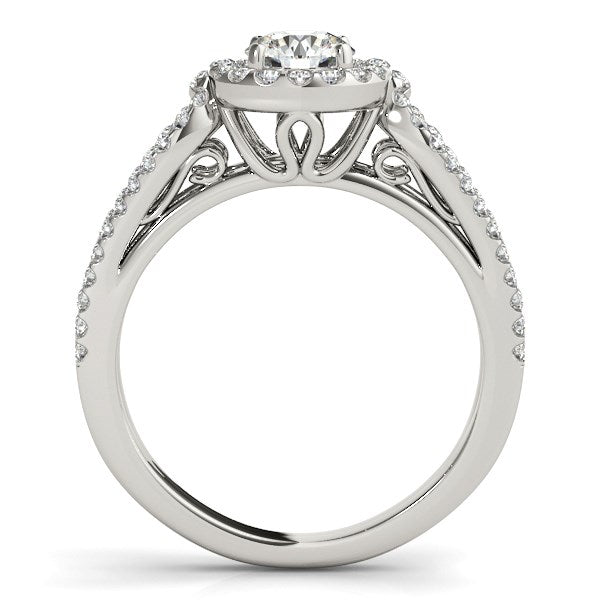 (7/8 cttw) Diamond Engagement Ring with Teardrop Split Shank - 14k White Gold