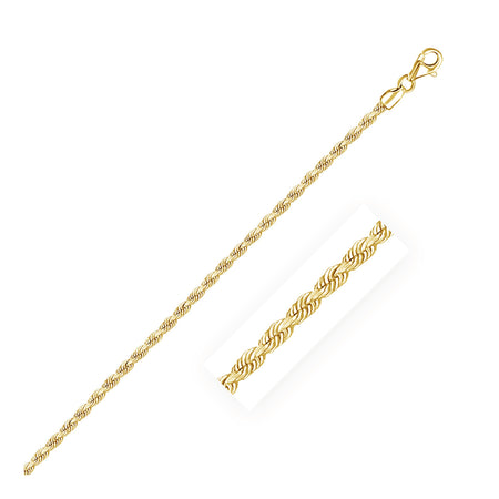 2.5mm Solid Diamond Cut Rope Chain - 14k Yellow Gold